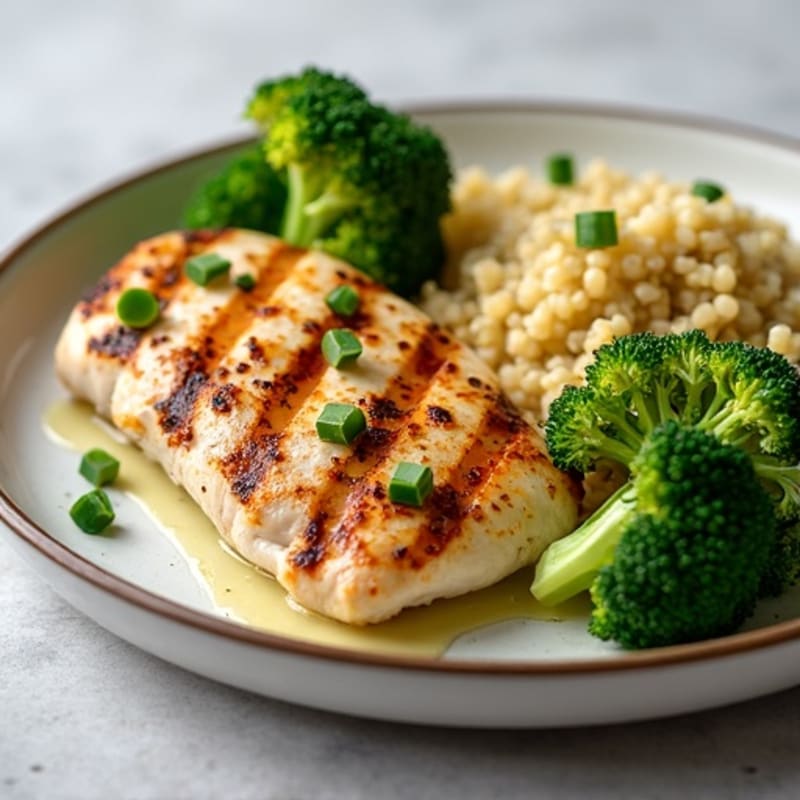 Grilled Chicken Breast with Quinoa and Roasted Broccoli