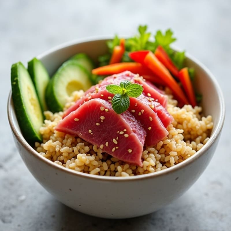 Fresh Tuna Poke Bowl with Crispy Vegetables and Creamy Avocado