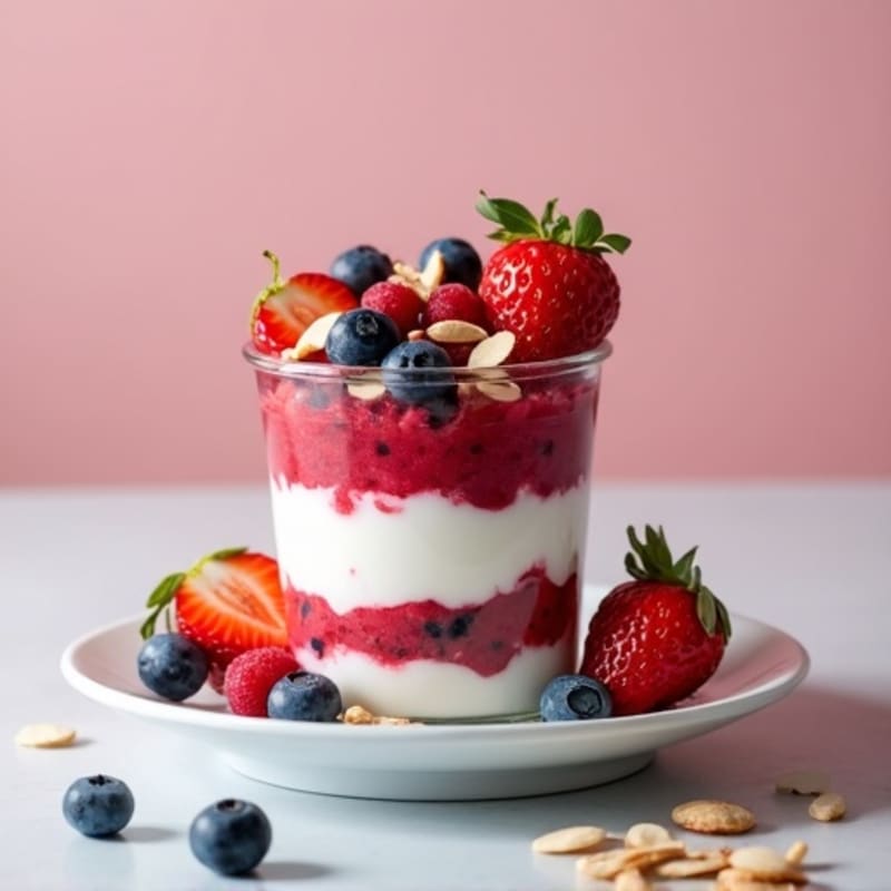 Greek Yogurt Protein Parfait with Mixed Berries and Almonds