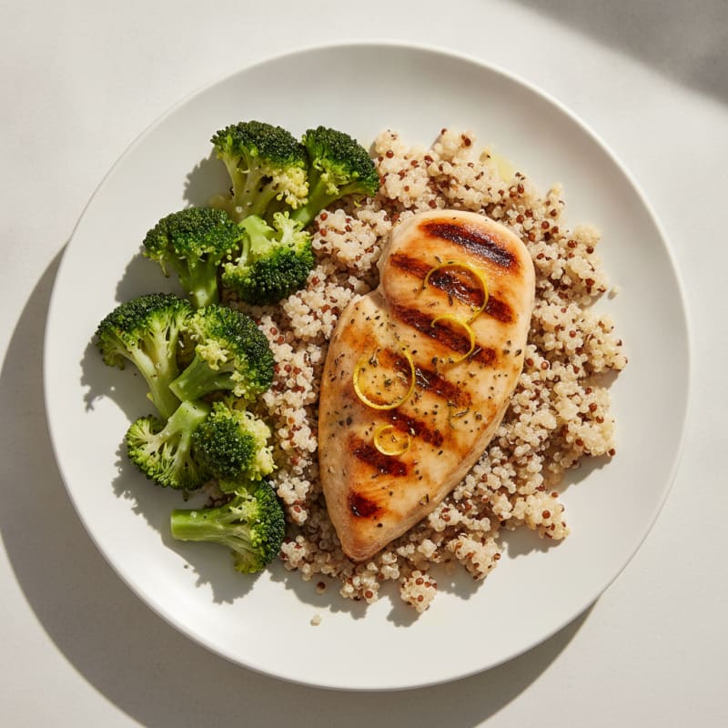 Grilled Chicken Breast with Quinoa and Steamed Broccoli