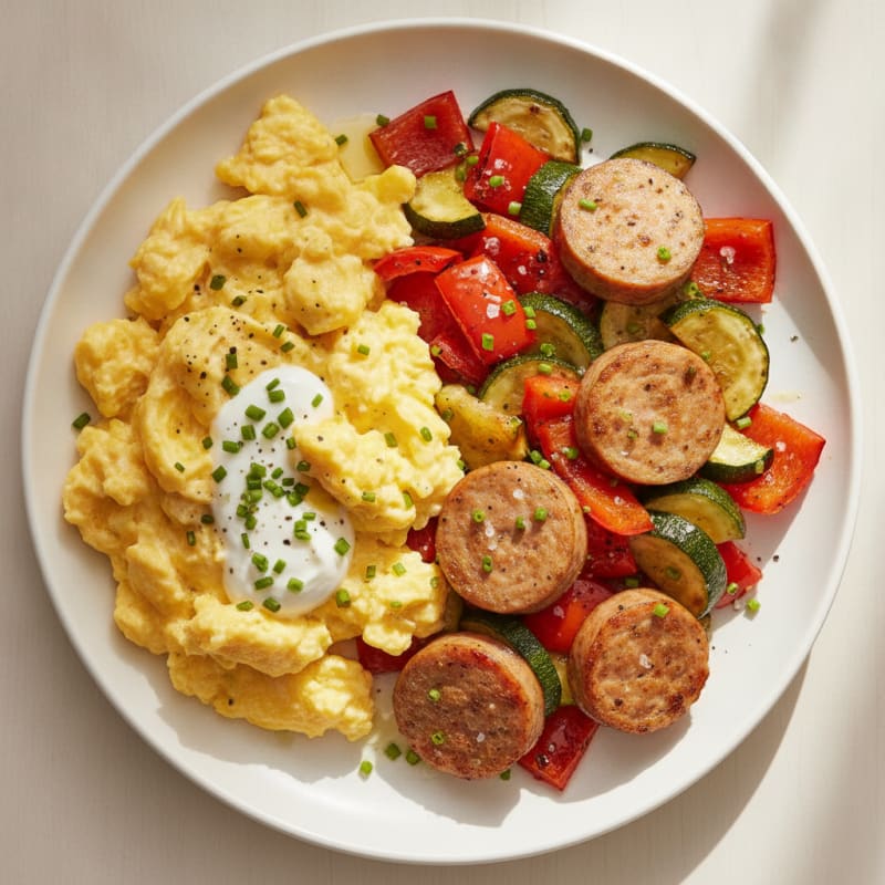 Hearty Scrambled Eggs with Roasted Vegetables
