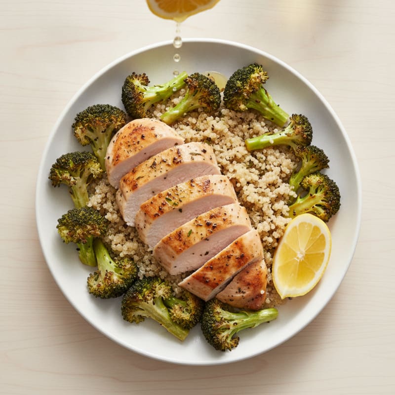 Grilled Turkey Breast with Roasted Broccoli and Quinoa