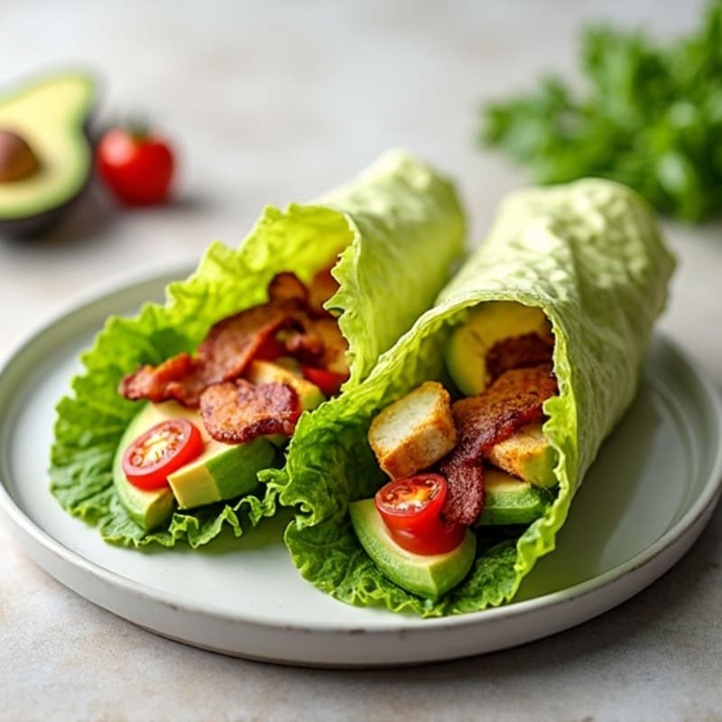 Crispy Bacon and Creamy Avocado Lettuce Wraps with Fresh Tomatoes