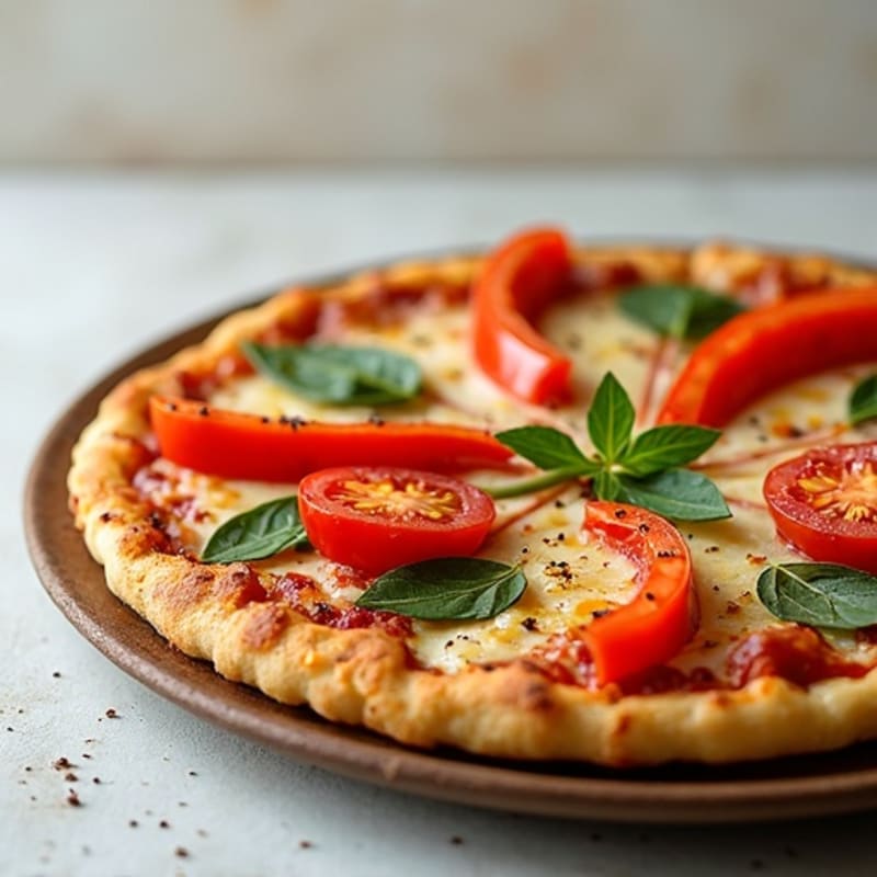 Crispy Gluten-Free Pizza with Turkey Ham and Fresh Vegetables