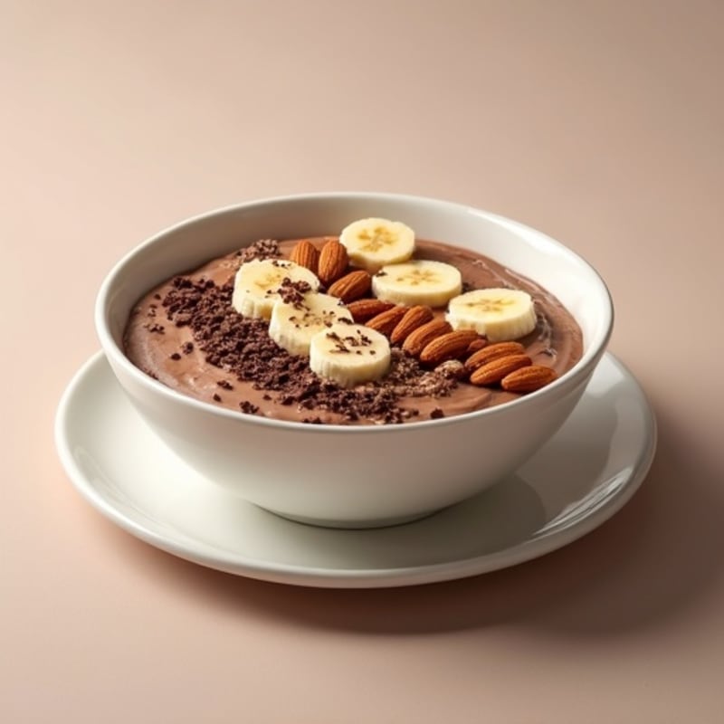 Creamy Chocolate Protein Yogurt Bowl with Crunchy Almonds and Cacao Nibs