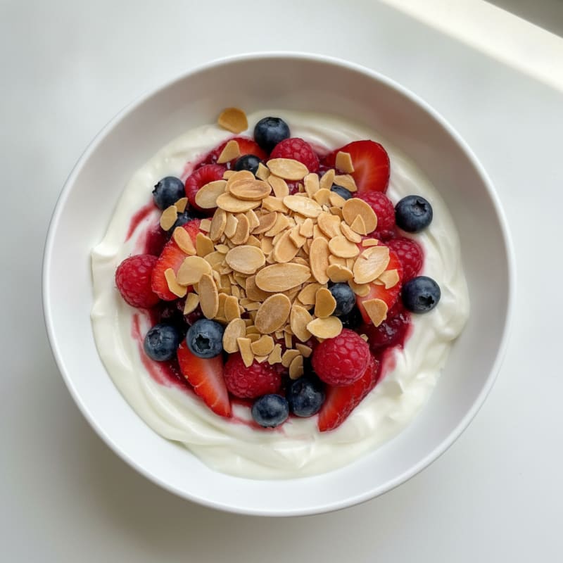 Greek Yogurt Protein Parfait with Mixed Berries and Almonds
