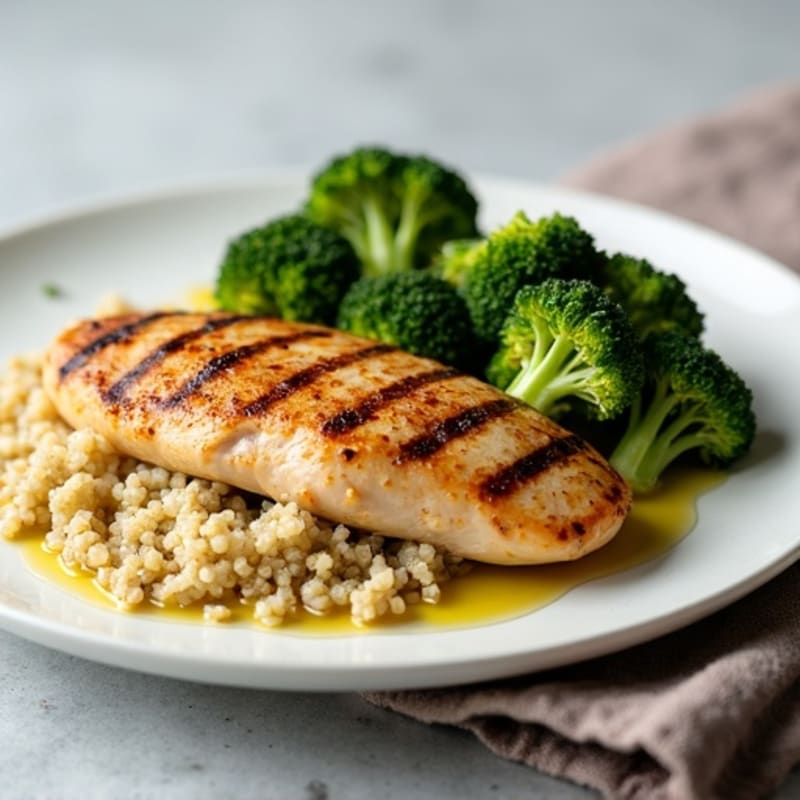 Grilled Chicken Breast with Quinoa and Roasted Broccoli
