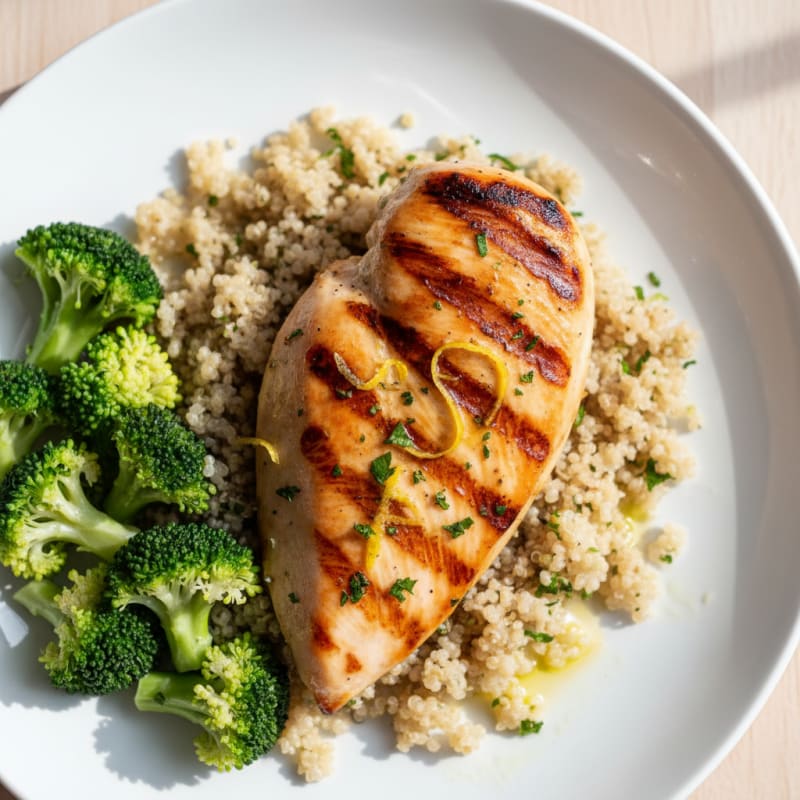 Grilled Chicken Breast with Quinoa and Steamed Broccoli