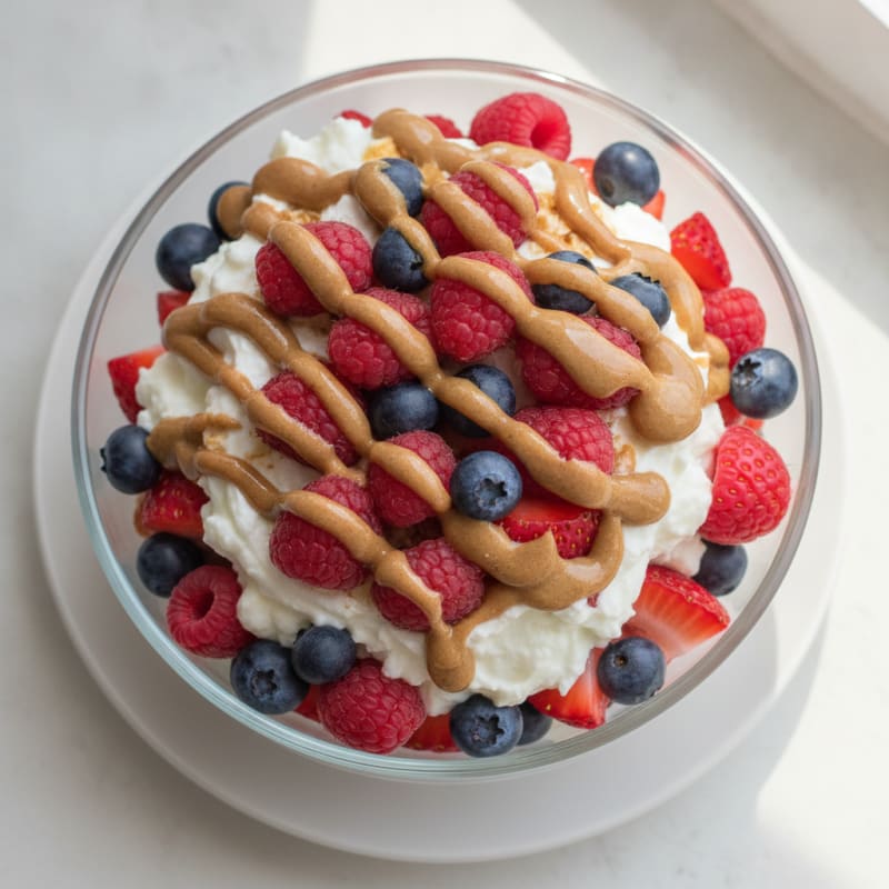 Greek Yogurt Protein Parfait with Mixed Berries and Almond Butter