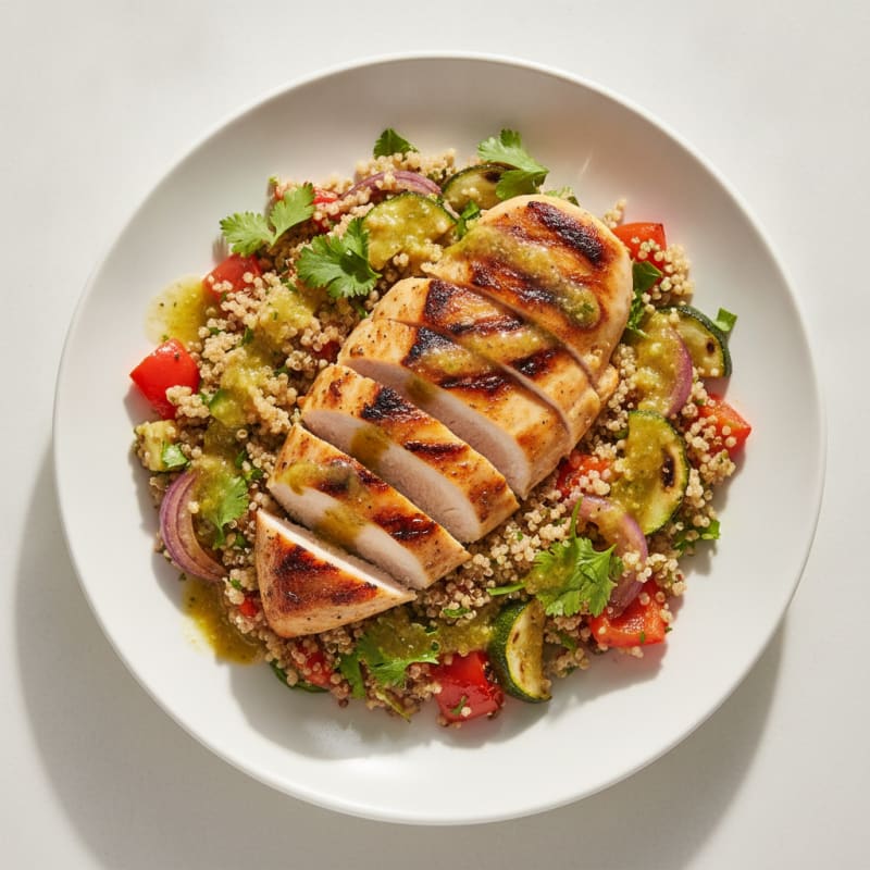 Grilled Chicken Breast and Quinoa Salad with Roasted Vegetables