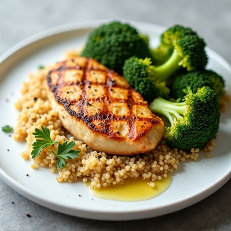 Grilled Chicken Breast with Quinoa and Roasted Broccoli