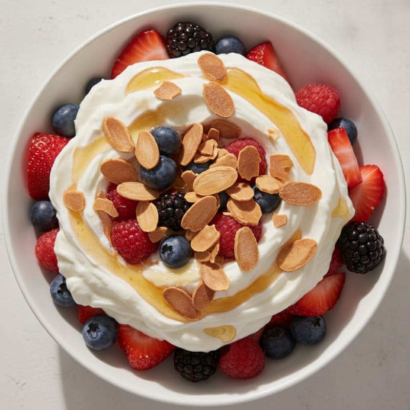 Greek Yogurt Protein Parfait with Mixed Berries and Almonds