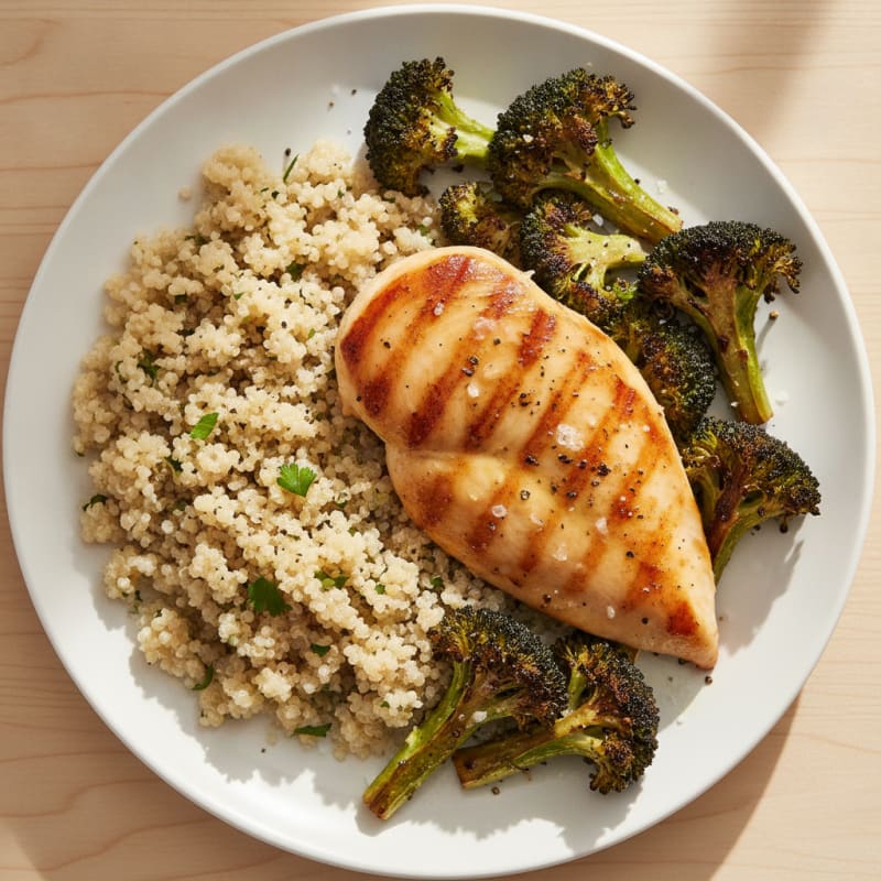 Grilled Chicken Breast with Quinoa and Roasted Broccoli