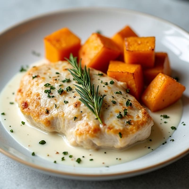 Creamy Chicken with Roasted Sweet Potatoes