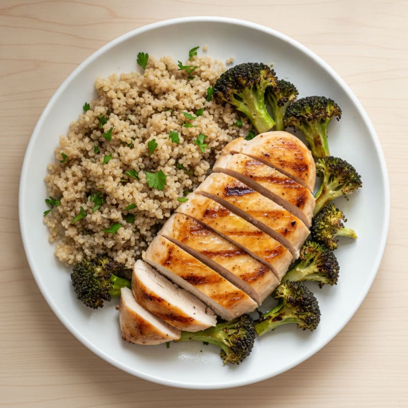 Grilled Chicken Breast with Quinoa and Roasted Broccoli