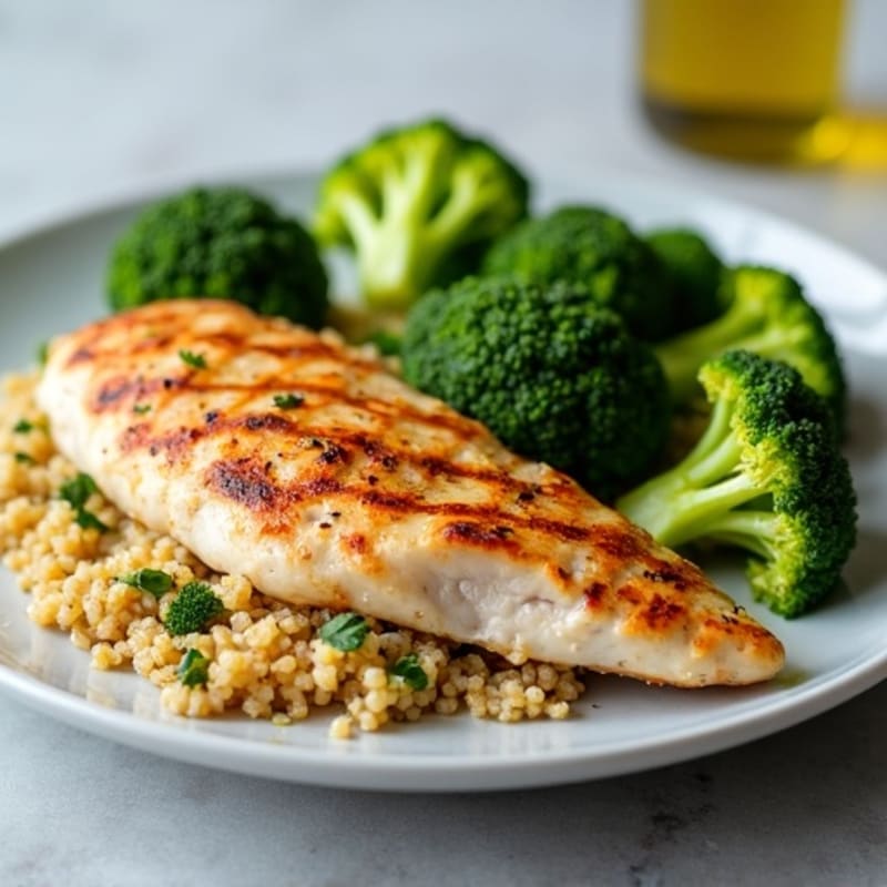 Grilled Chicken Breast with Quinoa and Roasted Broccoli