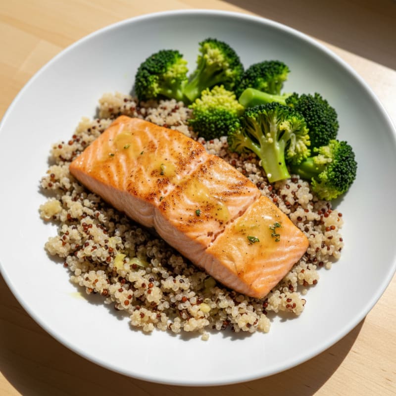 Seared Salmon Fillet with Steamed Broccoli and Quinoa