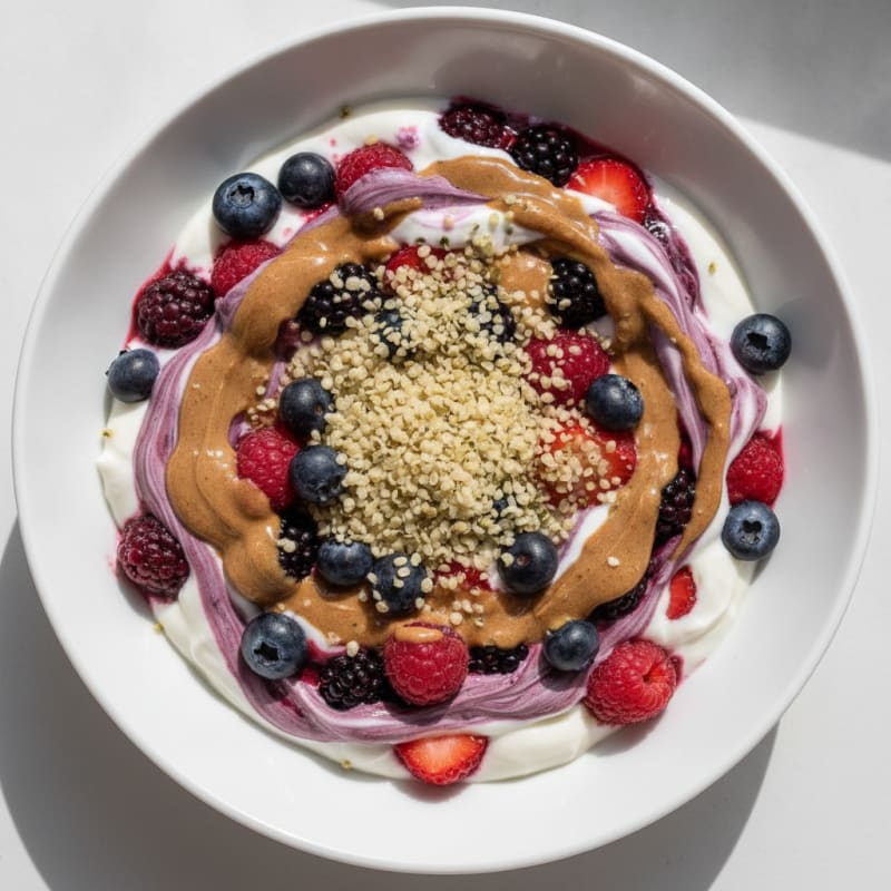 Greek Yogurt Protein Parfait with Mixed Berries and Almond Butter