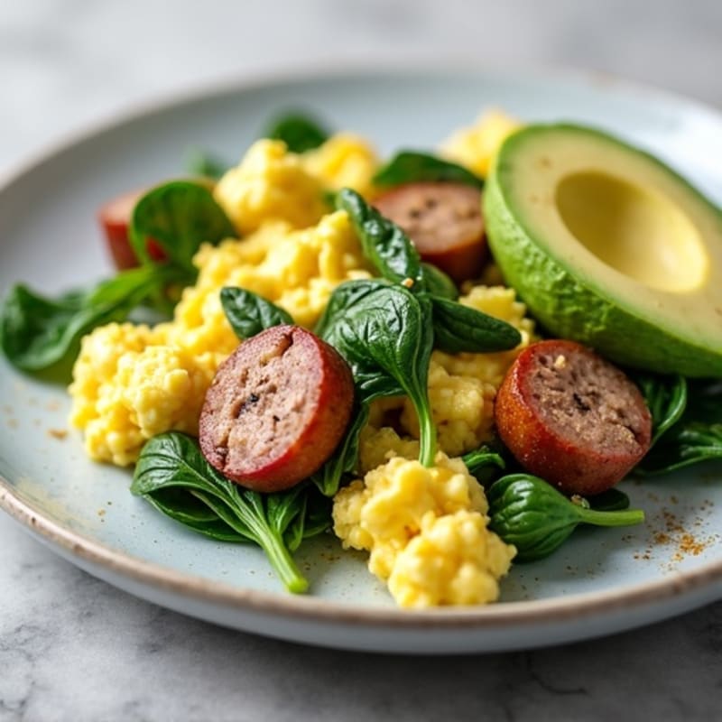 Egg White and Chicken Sausage Scramble with Spinach