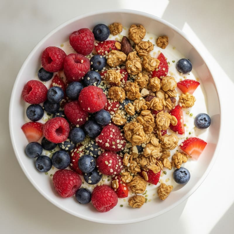 Greek Yogurt Bowl with Mixed Berries and Protein Granola