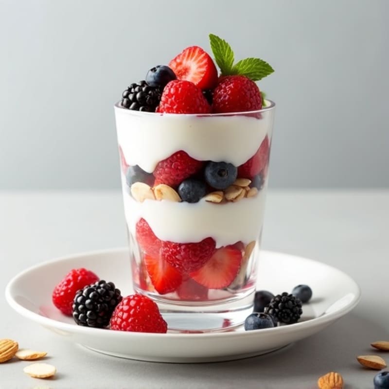 Greek Yogurt Protein Parfait with Mixed Berries and Almonds