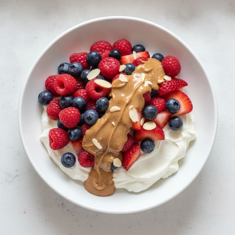 Greek Yogurt Protein Parfait with Mixed Berries and Almond Butter