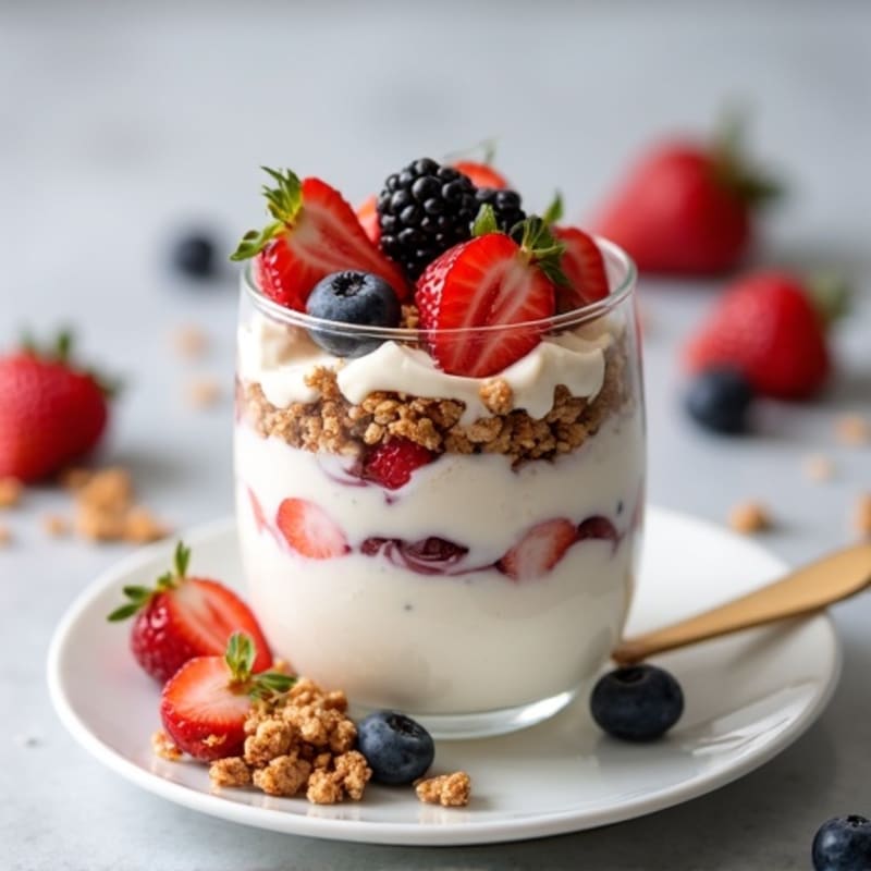 Greek Yogurt Protein Parfait with Mixed Berries and Almond Butter