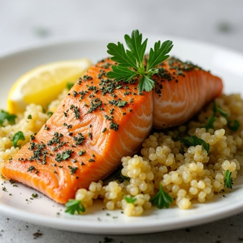 Herb-Crusted Salmon with Lemon Garlic Quinoa