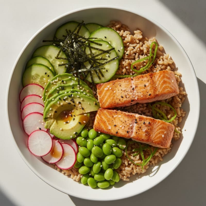 Sushi Rice Bowl with Salmon and Avocado