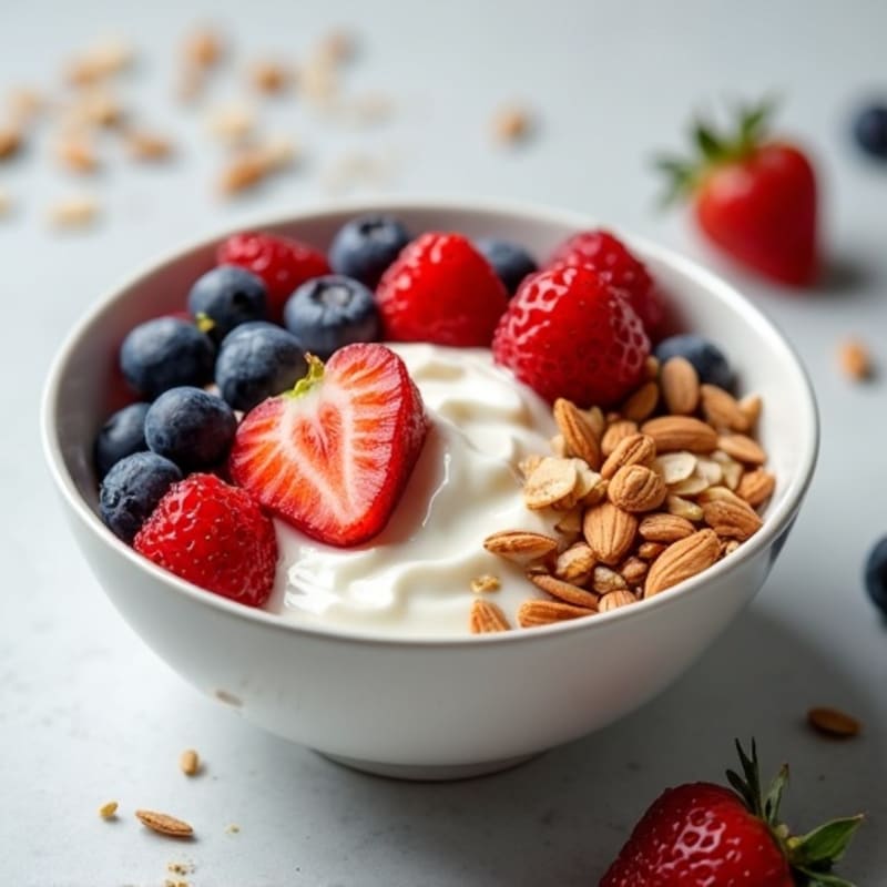 Creamy Greek Yogurt Bowl with Fresh Berries and Crunchy Nuts