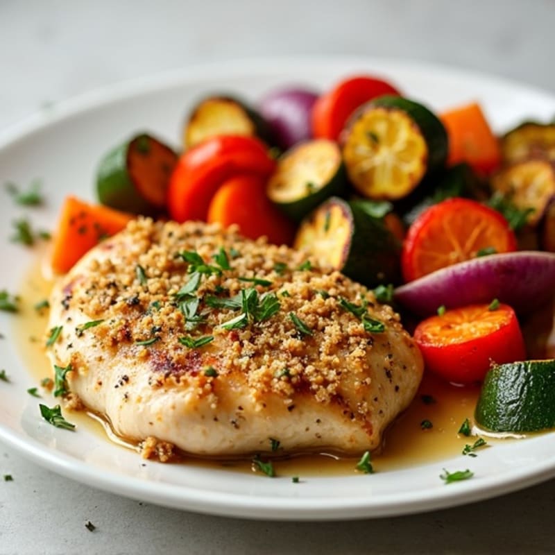 Herb-Crusted Sheet Pan Chicken with Roasted Rainbow Vegetables