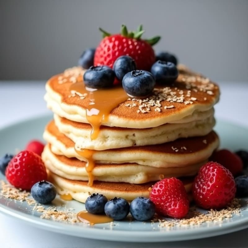Fluffy Protein Pancakes with Fresh Berries