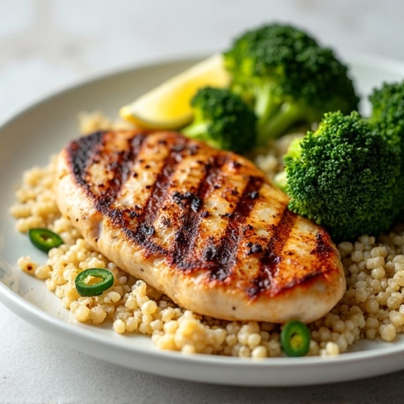 Grilled Chicken Breast with Quinoa and Roasted Broccoli