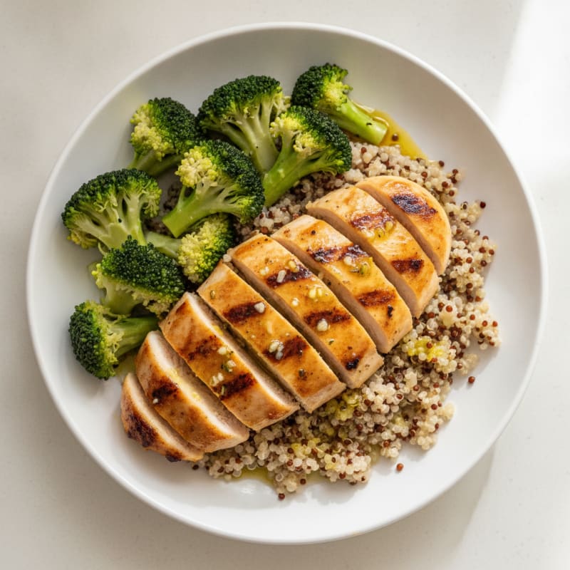 Grilled Chicken Breast with Quinoa and Steamed Broccoli