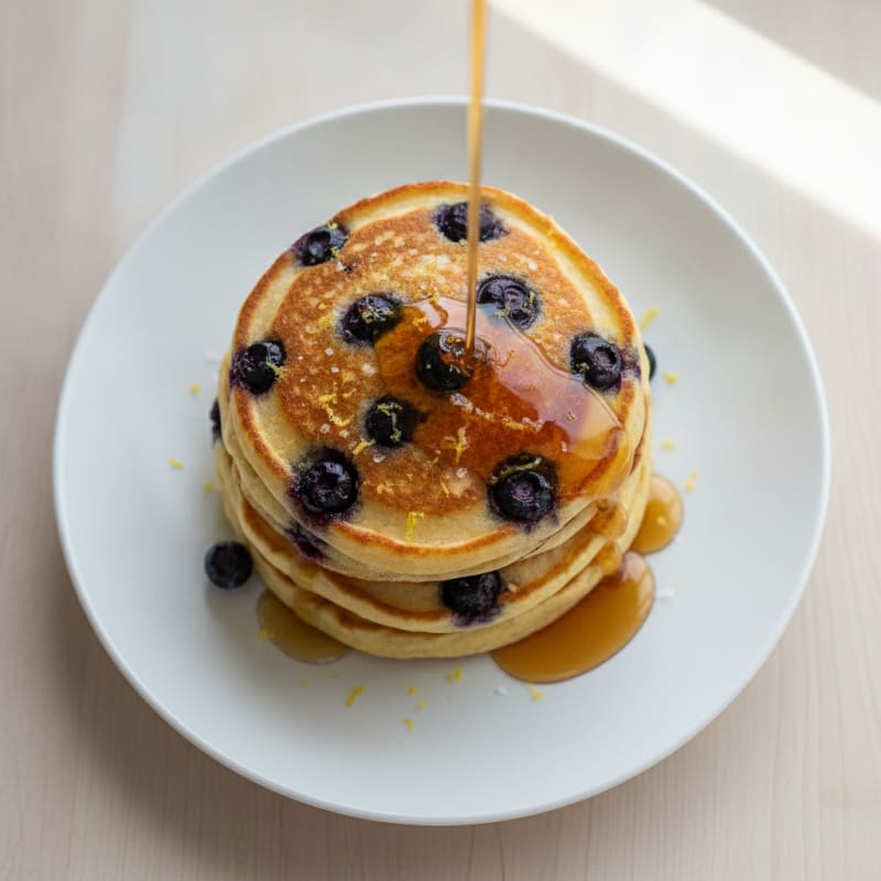 Blueberry Ricotta Pancakes with Maple Syrup
