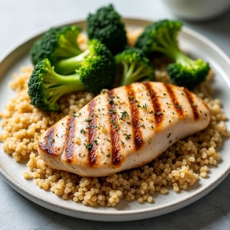 Grilled Chicken Breast with Quinoa and Roasted Broccoli