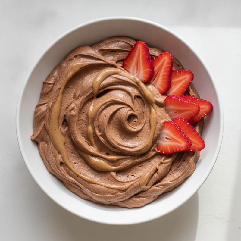 Chocolate Protein Mousse with Sliced Strawberries