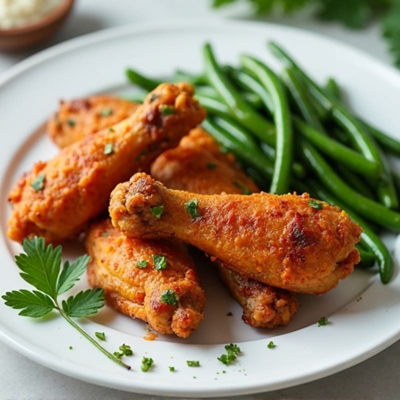 Crispy Baked Chicken Wings with Roasted Green Beans