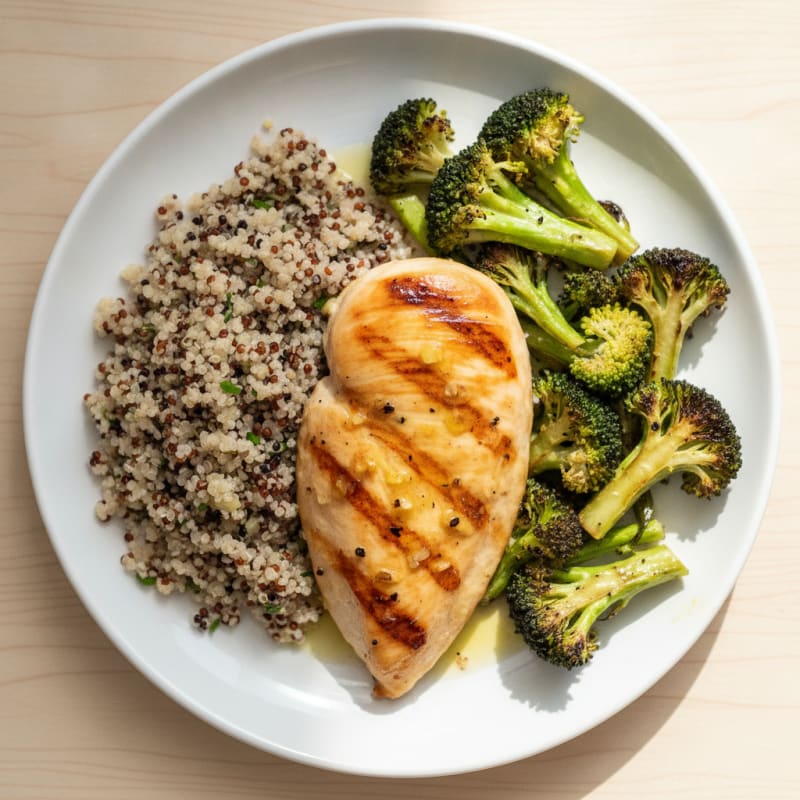 Grilled Chicken Breast with Quinoa and Roasted Broccoli