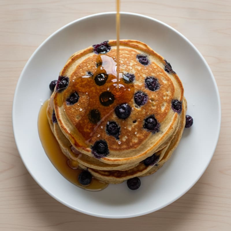 Blueberry Buttermilk Pancakes with Maple Syrup