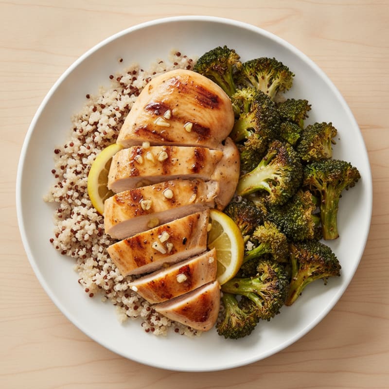 Grilled Chicken Breast with Quinoa and Roasted Broccoli