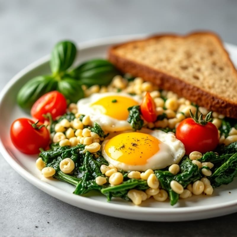 Fluffy Egg White Scramble with Fresh Spinach and Cherry Tomatoes