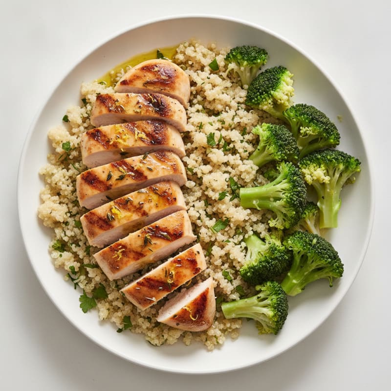 Grilled Chicken Breast with Quinoa and Steamed Broccoli