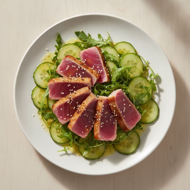 Seared Tuna and Cucumber Salad with Lemon Vinaigrette