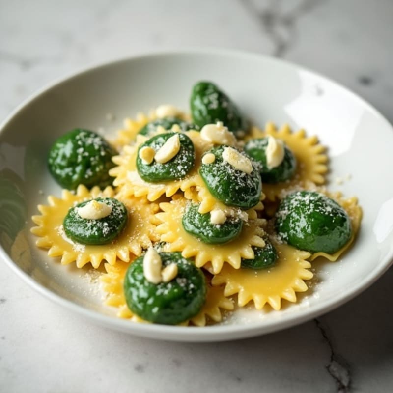 Herb-Ricotta Spinach Ravioli with Roasted Garlic Sauce
