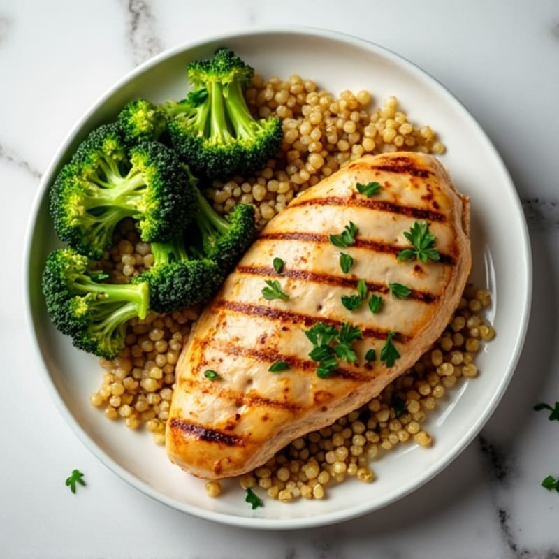 Grilled Chicken Breast with Quinoa and Roasted Broccoli