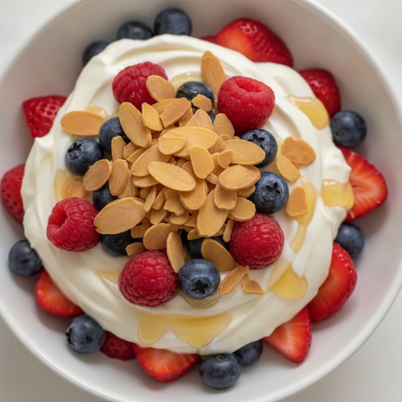 Greek Yogurt Protein Parfait with Mixed Berries and Almonds