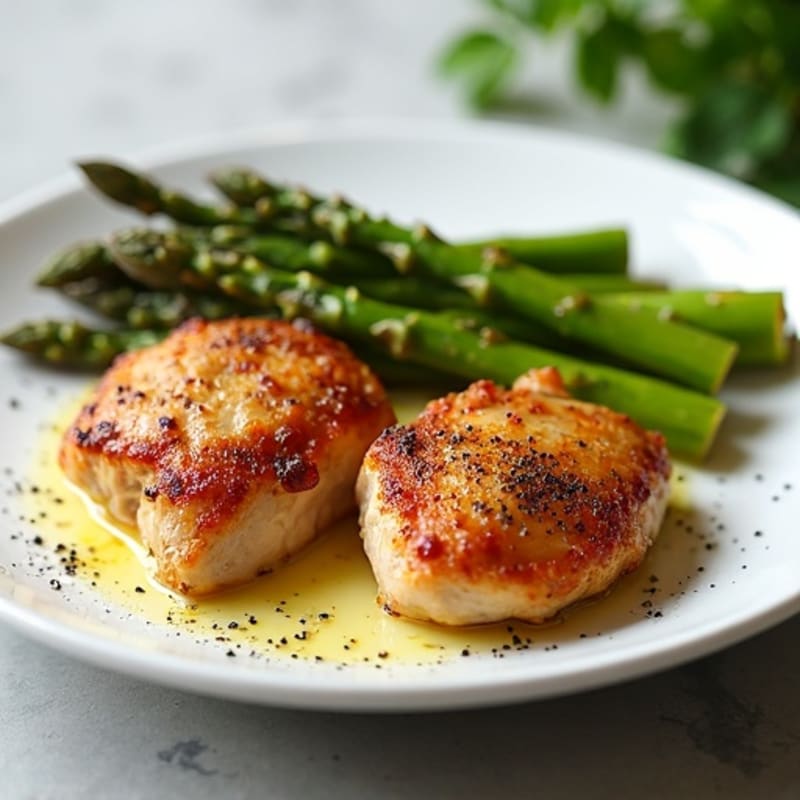 Crispy Pan-Seared Chicken Thighs with Roasted Asparagus