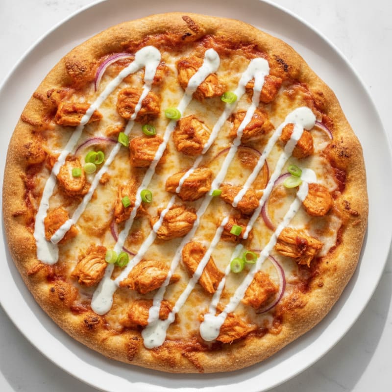 Buffalo Chicken Pizza with Ranch Drizzle