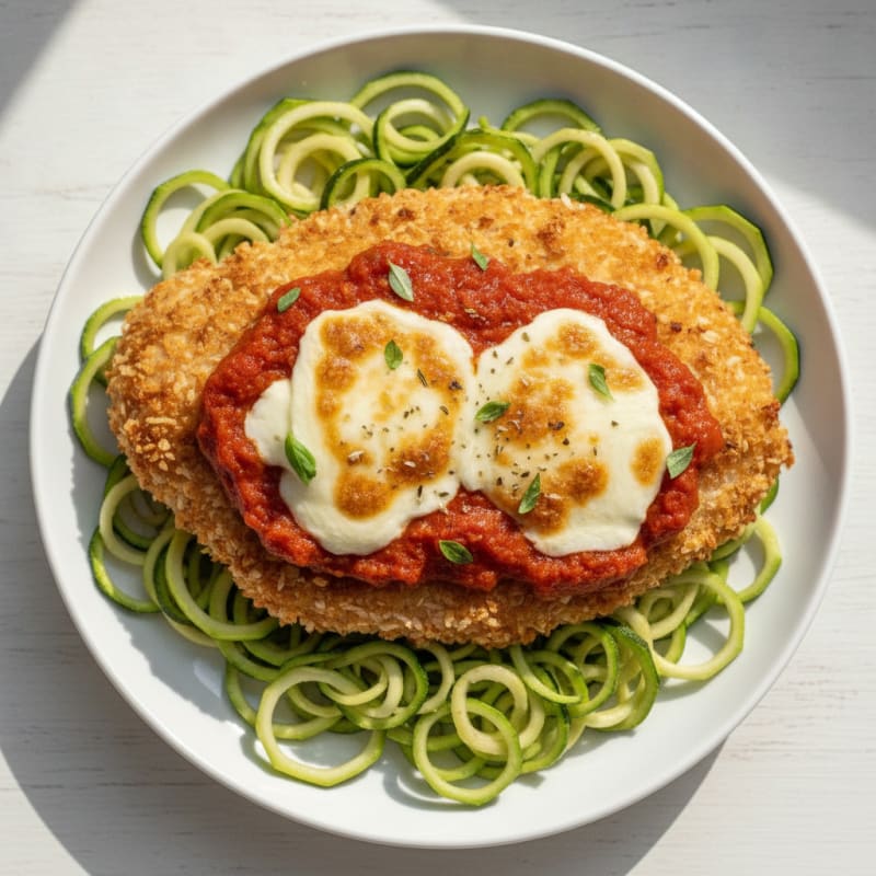 Crispy Chicken Parmesan with Zucchini Noodles